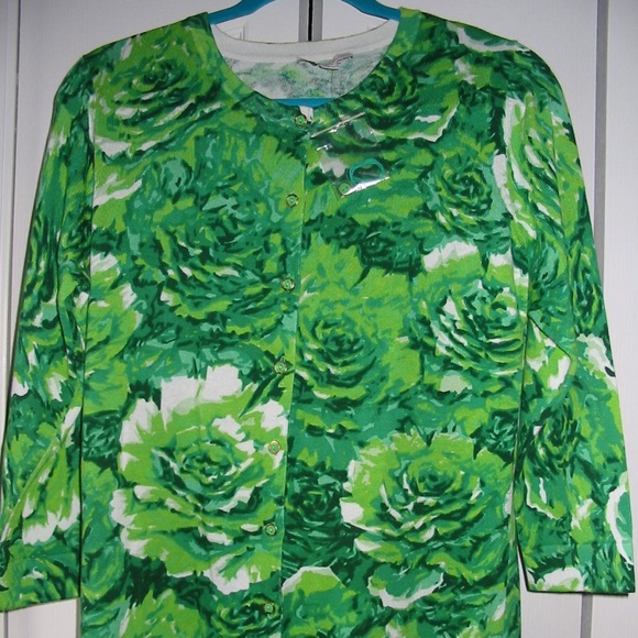 Isaac Mizrahi Sweaters - Isaac Mizrahi Live Green Rose Floral Cardigan
